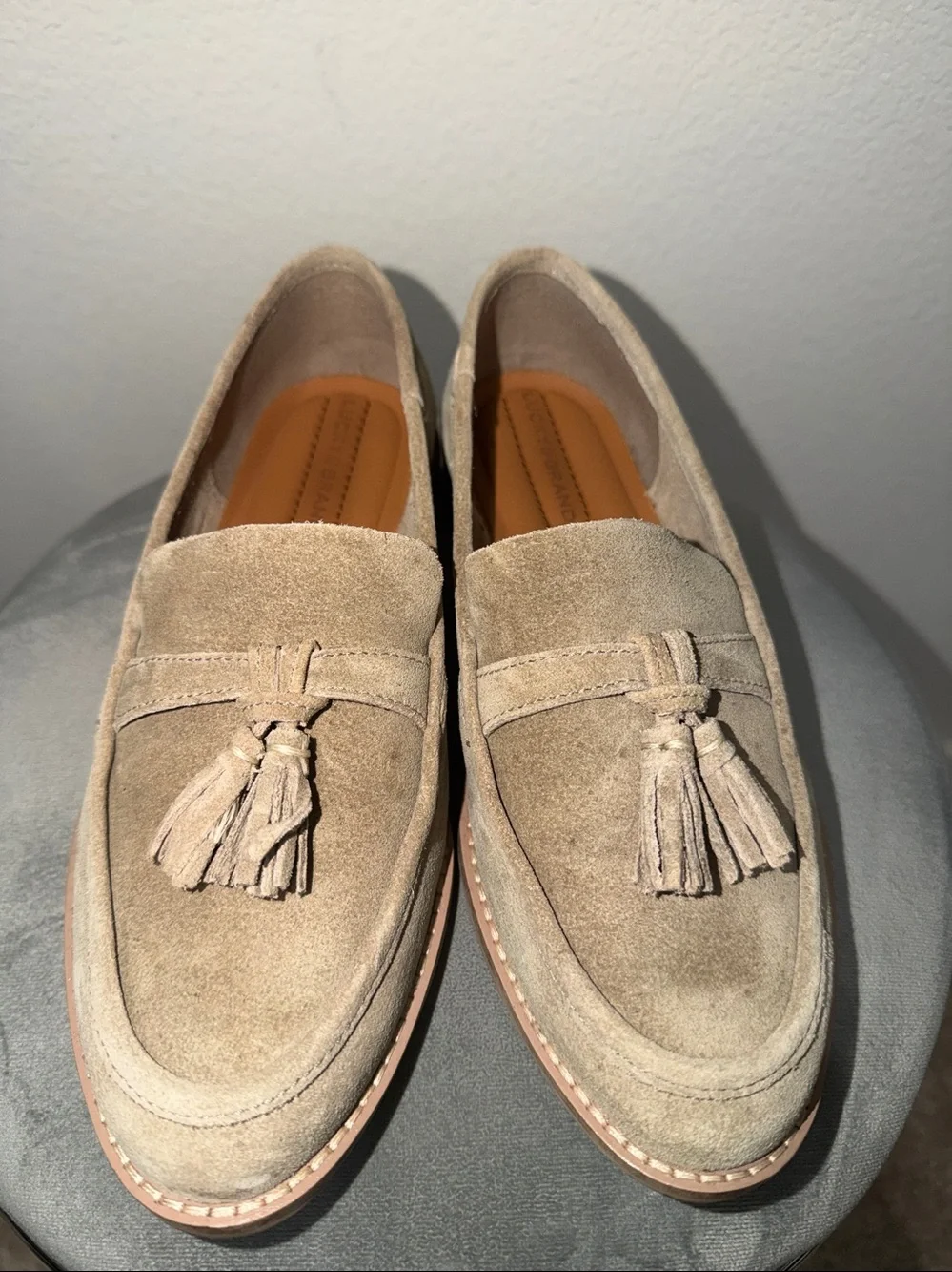 Lucky Suede Tassel Loafers in Beige - Women's Slip-On Dress Shoes - like new